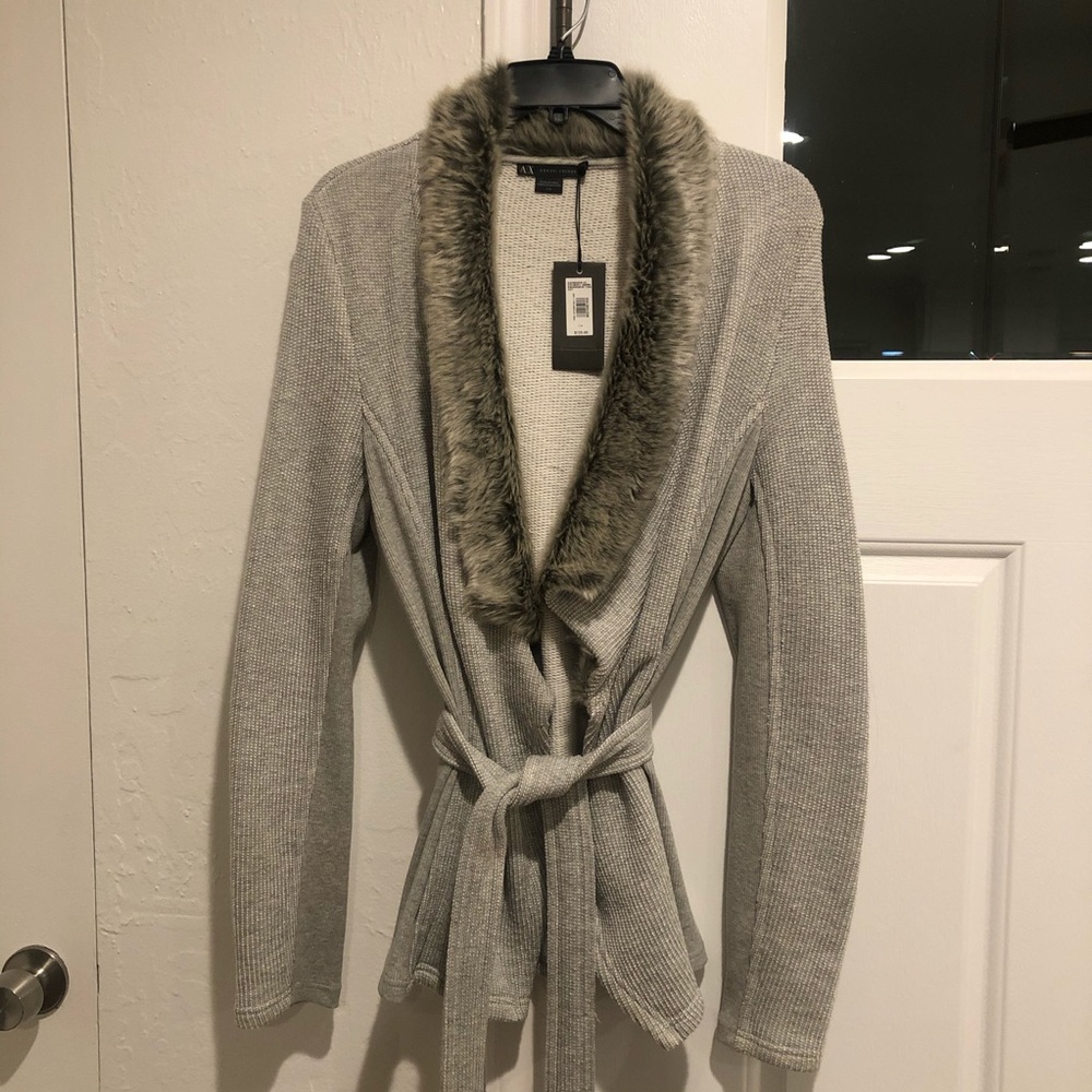 Armani Exchange belted faux fur cardigan